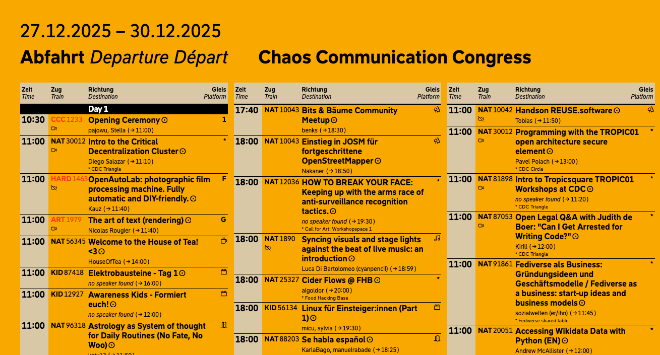 Example Screenshot of the Fahrplan View